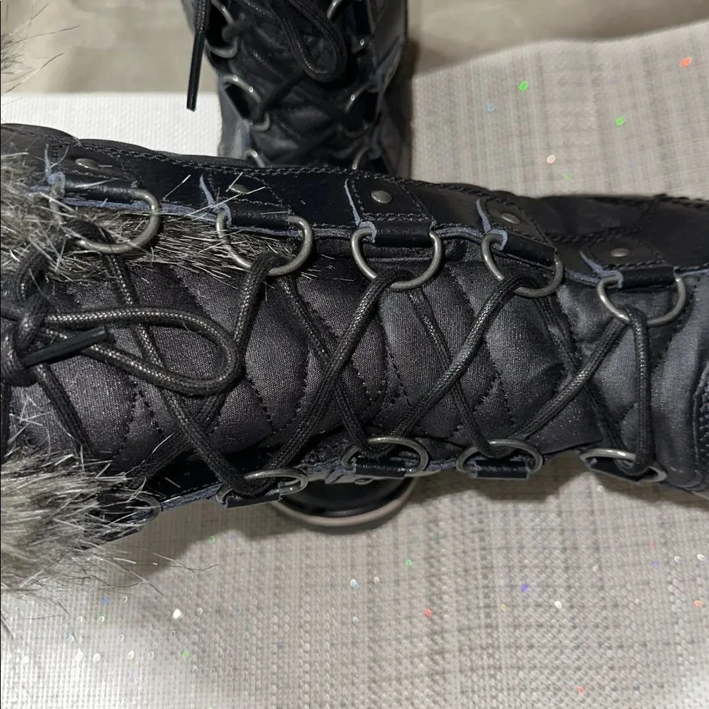 SOREL 8.5 Tolfino II Faux Fur Lined Waterproof Boot Black Gray Tall Lace up